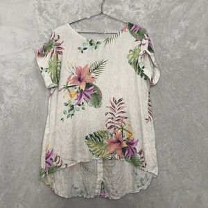 Terzo Millennio Made In Italy Floral  Linen Top Back Buttons Womens Size Large